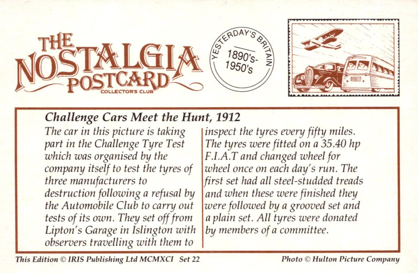 Nostalgia Postcard - Challenge Cars Meet The Hunt, 1912 - Mo’s Postcards