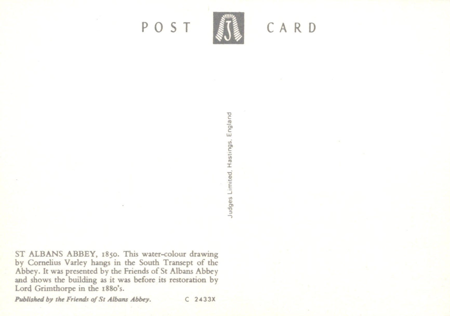 Hertfordshire Postcard - St Albans Abbey in 1850 - Mo’s Postcards