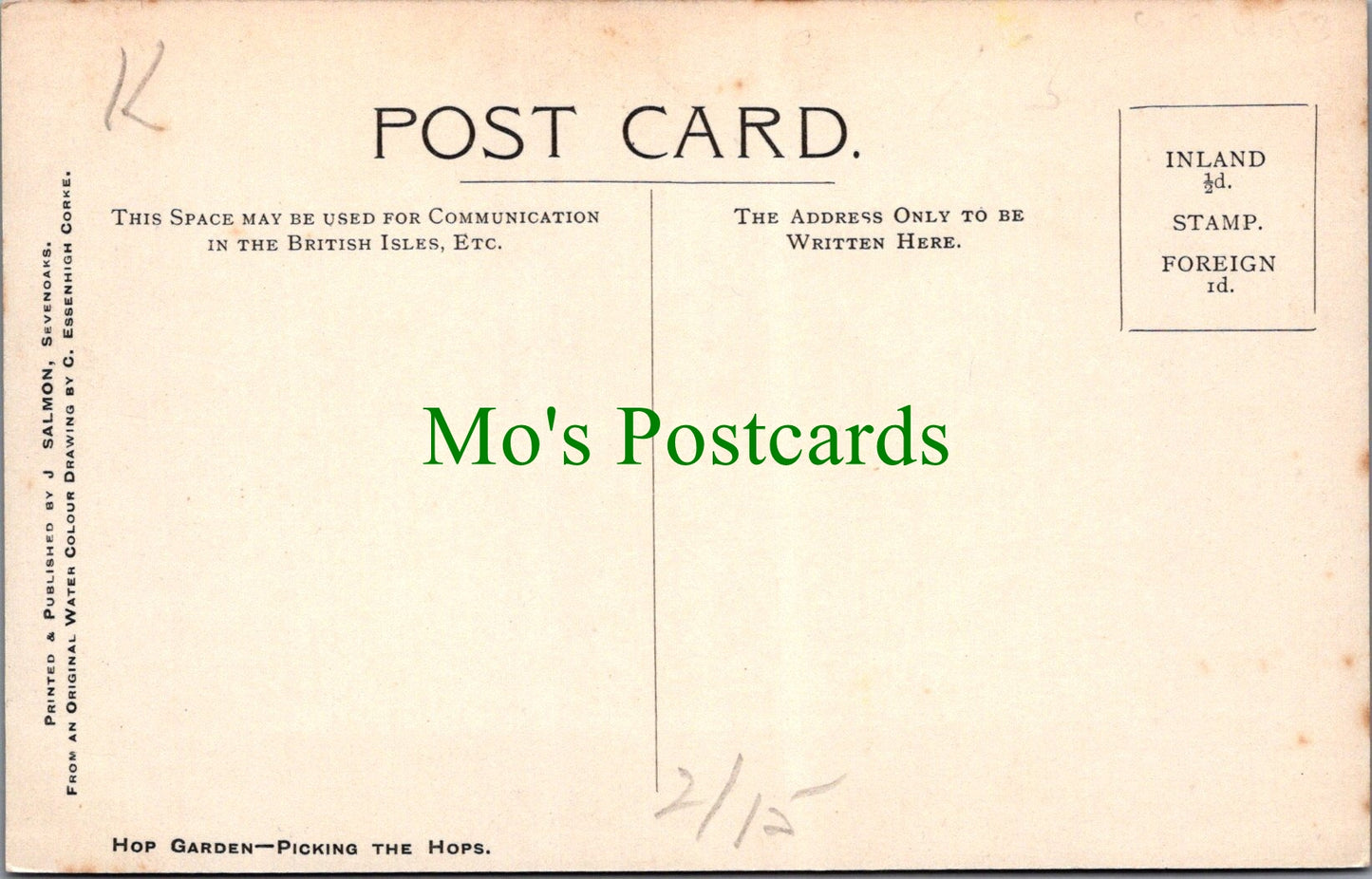 Occupations Postcard - Hop Garden, Picking The Hops