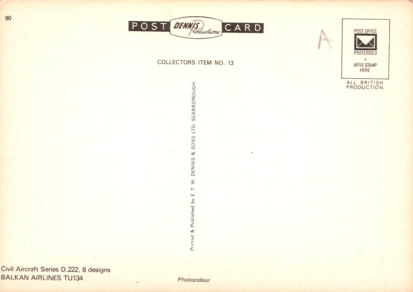 Aviation Postcard - Balkan Airlines TU134 Aeroplane - Mo’s Postcards