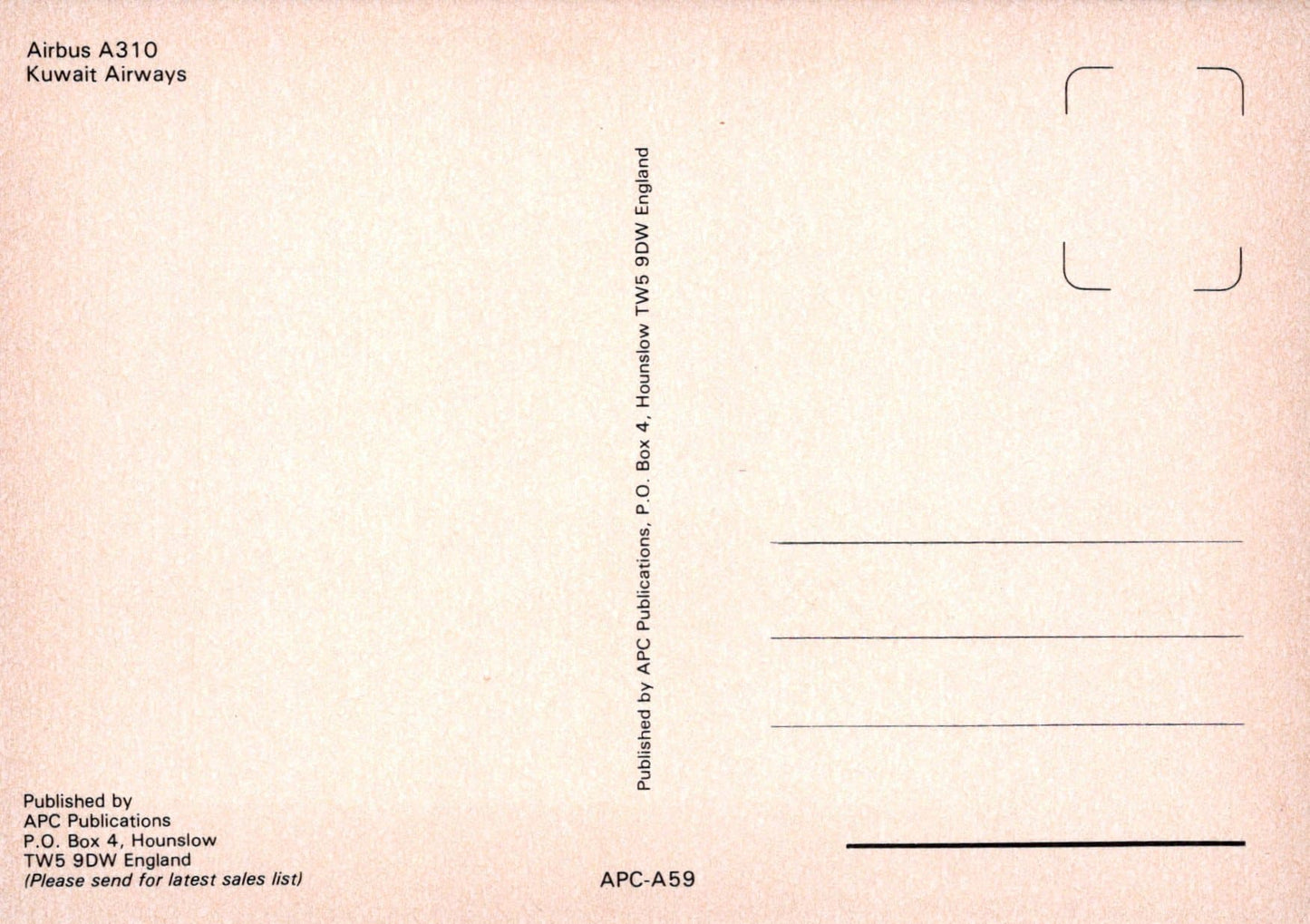 Aviation Postcard - Airbus A310 Kuwait Airways Aeroplane - Mo’s Postcards