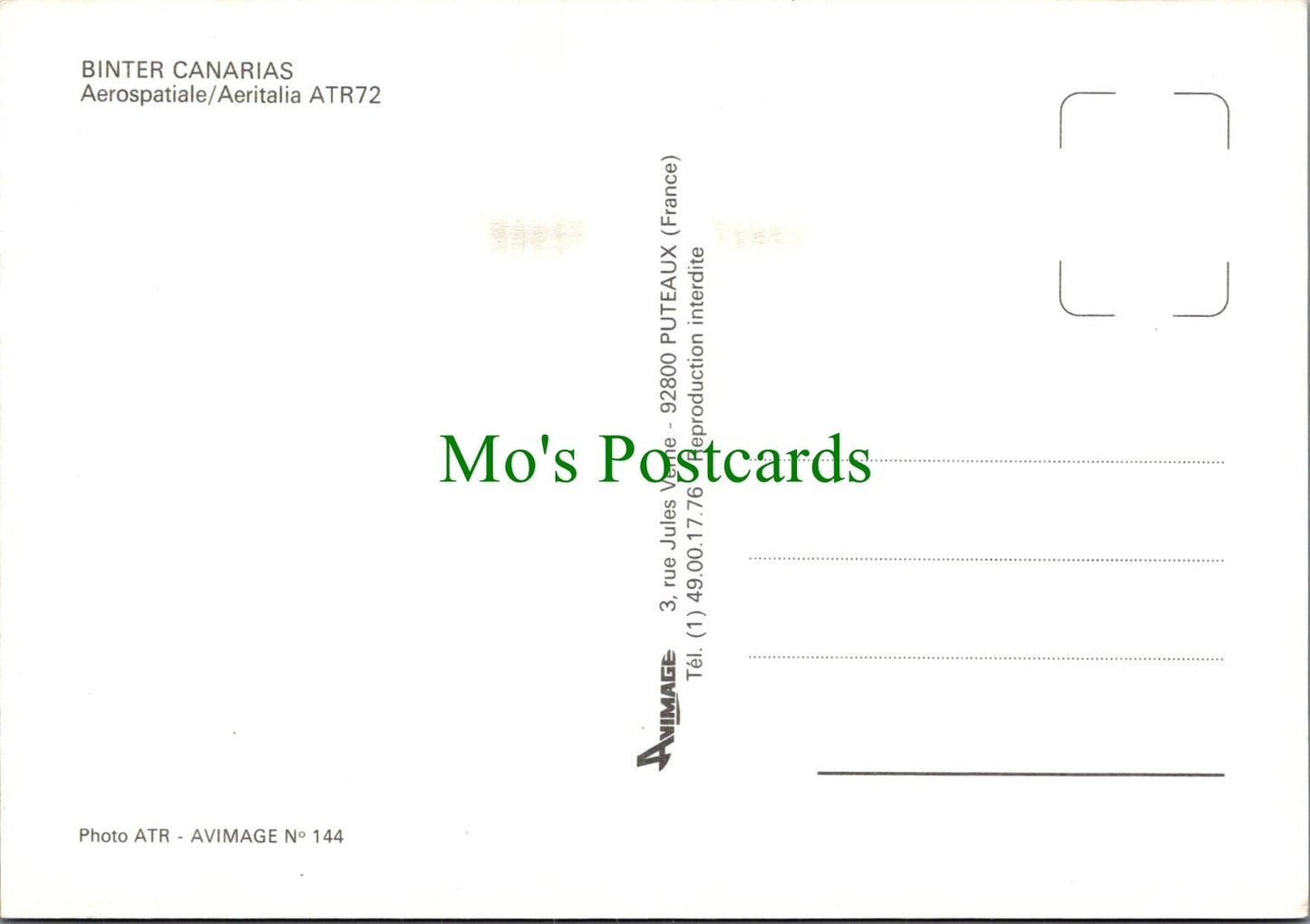 Aviation Postcard - Binter Canarias Aeroplane