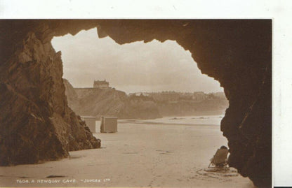 Cornwall Postcard: Beach Cave View Newquay Coastal Cliff Bathing Tents  TZ7308