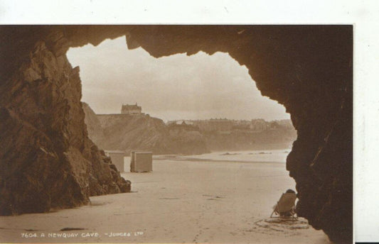 Cornwall Postcard: Beach Cave View Newquay Coastal Cliff Bathing Tents  TZ7308