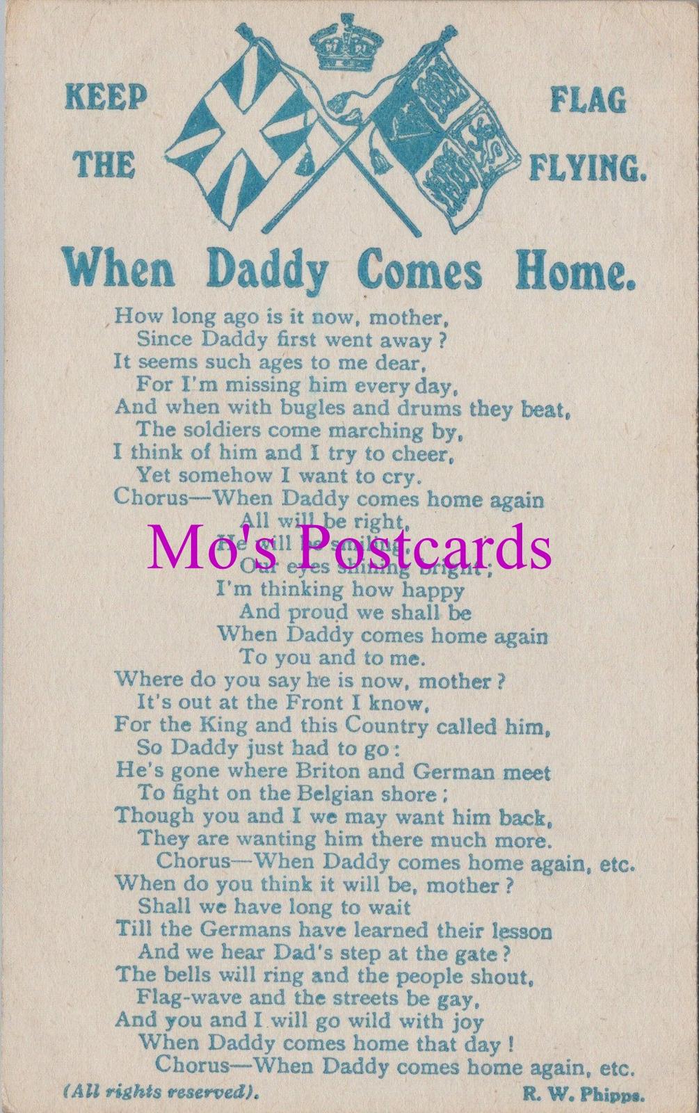 Military Postcard - When Daddy Comes Home, Keep The Flags Flying  RS38444