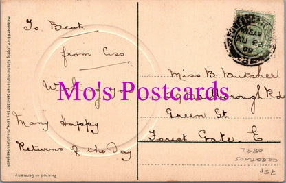 Georgian Lady Portrait Birthday Greeting Hat Dress Embossed Postcard RS38912