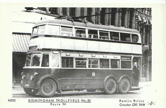 Warwickshire Postcard - Transport - Birmingham Trolleybus No.50 -Route 94 - 2235