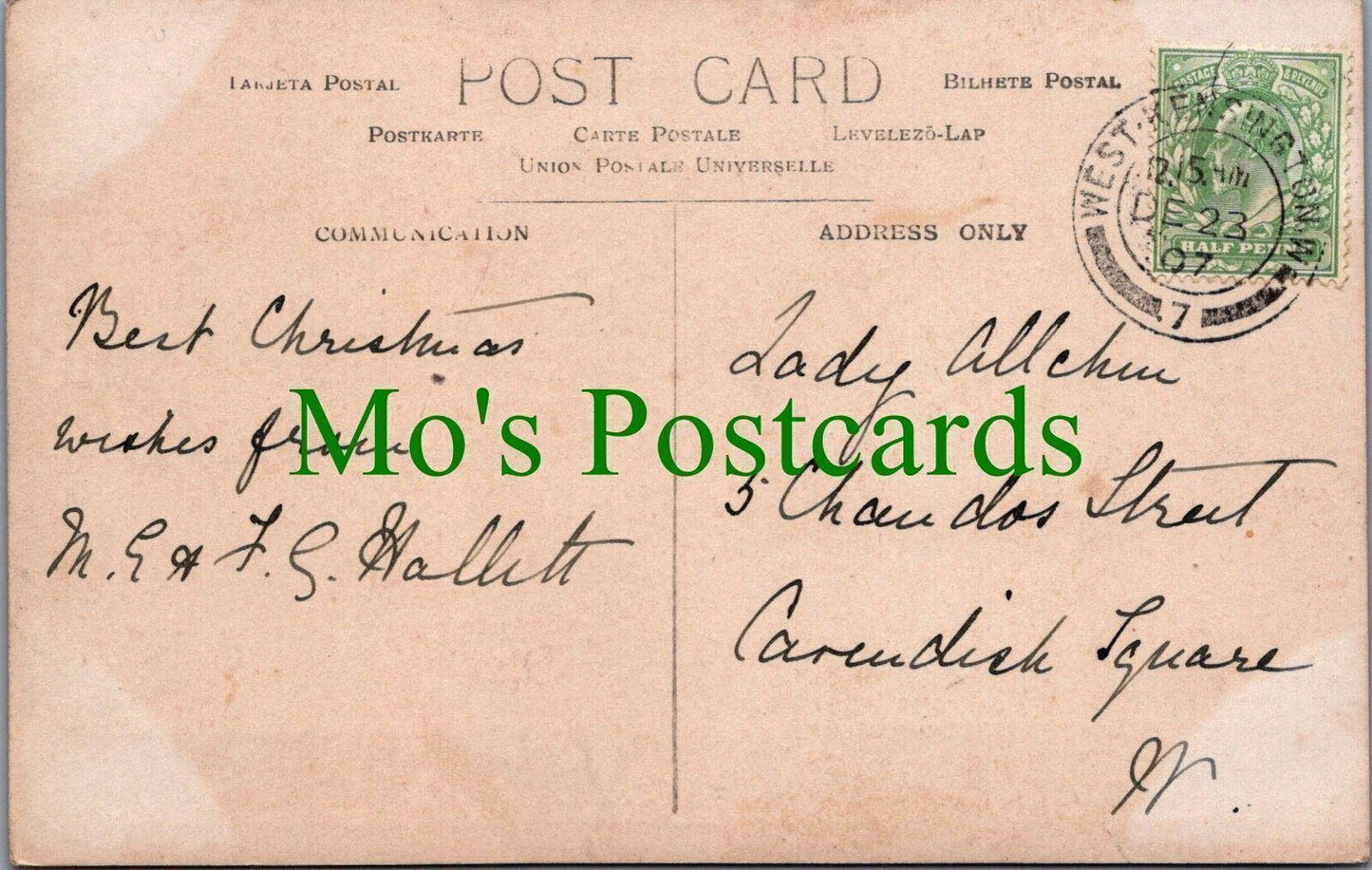 London Postcard? -  Unlocated Scene - Posted West Kensington Ref.RS29444