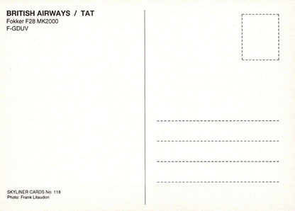 Aviation Postcard - British Airways Fokker F28 MK2000 Aeroplane  RR9937