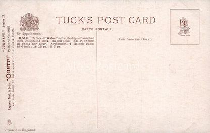 Naval History Postcard - H.M.S Prince of Wales Battleship, Tuck Oilette  XT87