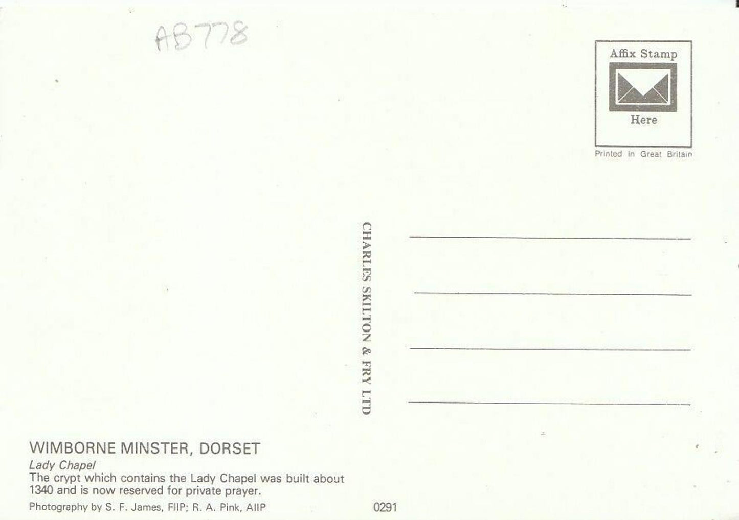 Dorset Postcard - Lady Chapel, Wimborne Minster  AB778