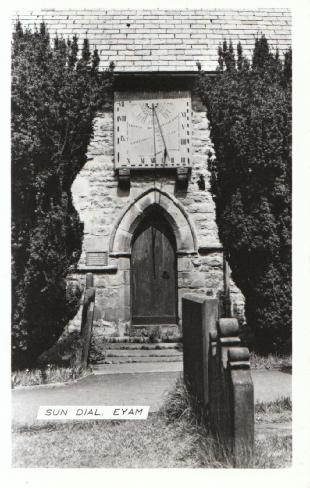Derbyshire Postcard: Eyam Church, Historic Sundial Over South Doorway 15663A