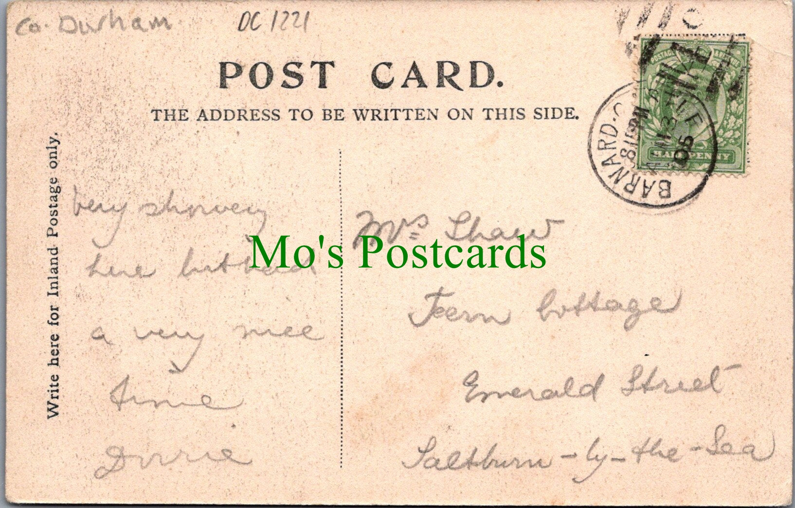 Co Durham Postcard - Raby Castle   DC1221