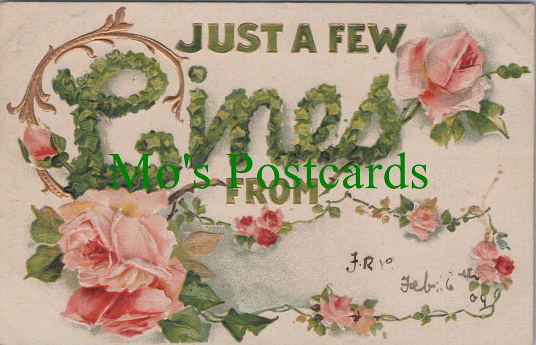 Embossed Greetings Postcard - Just a Few Lines From...   SW11844