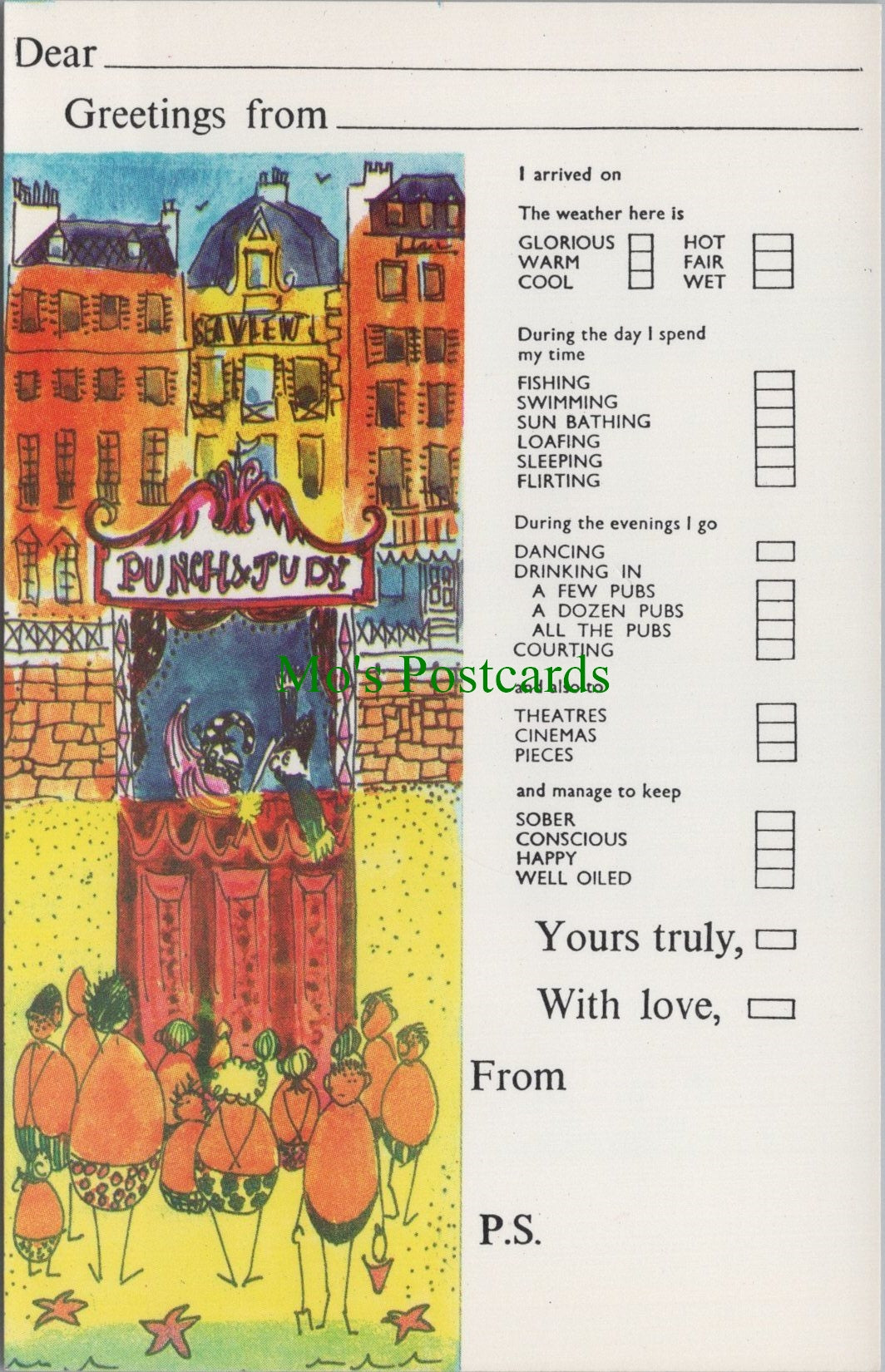 Holiday Message Postcard - Punch & Judy at The Beach  SW13404