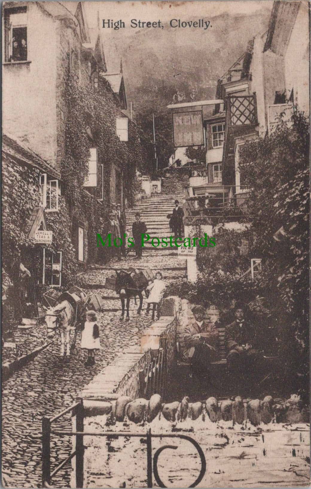 Devon Postcard - Clovelly High Street Donkeys  SW12706
