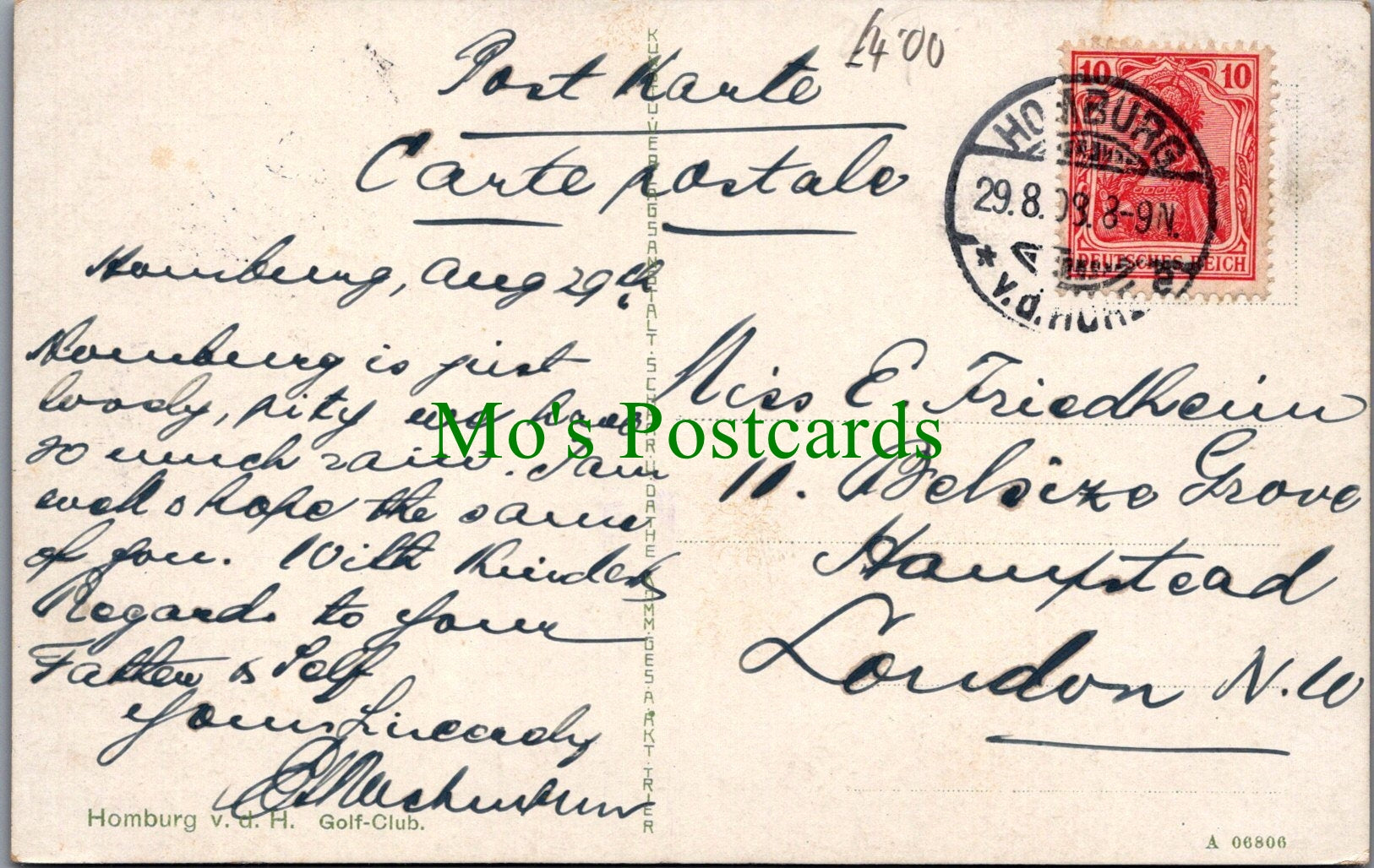 Germany Postcard - Homburg v.d.H Golf Club SW11112