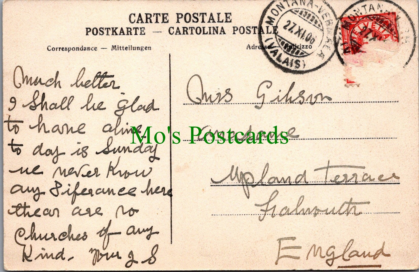 Switzerland Postcard - Palace Hotel, Montana SW11158