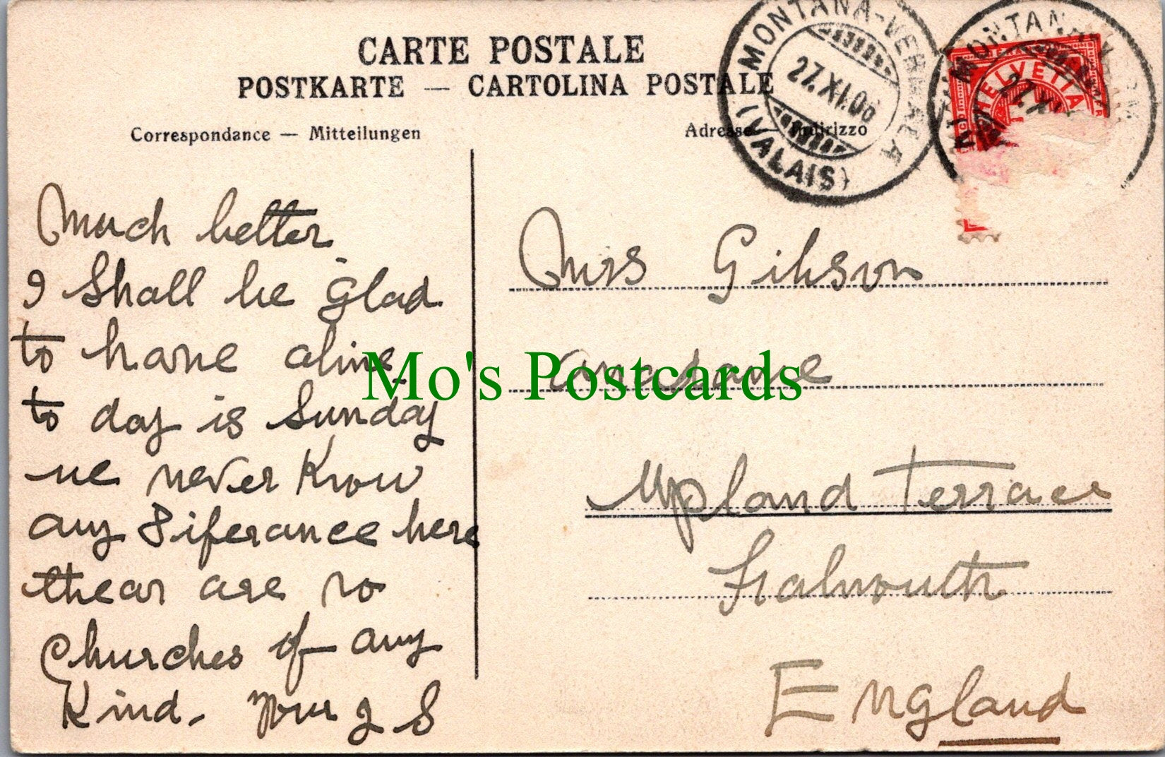 Switzerland Postcard - Palace Hotel, Montana SW11158
