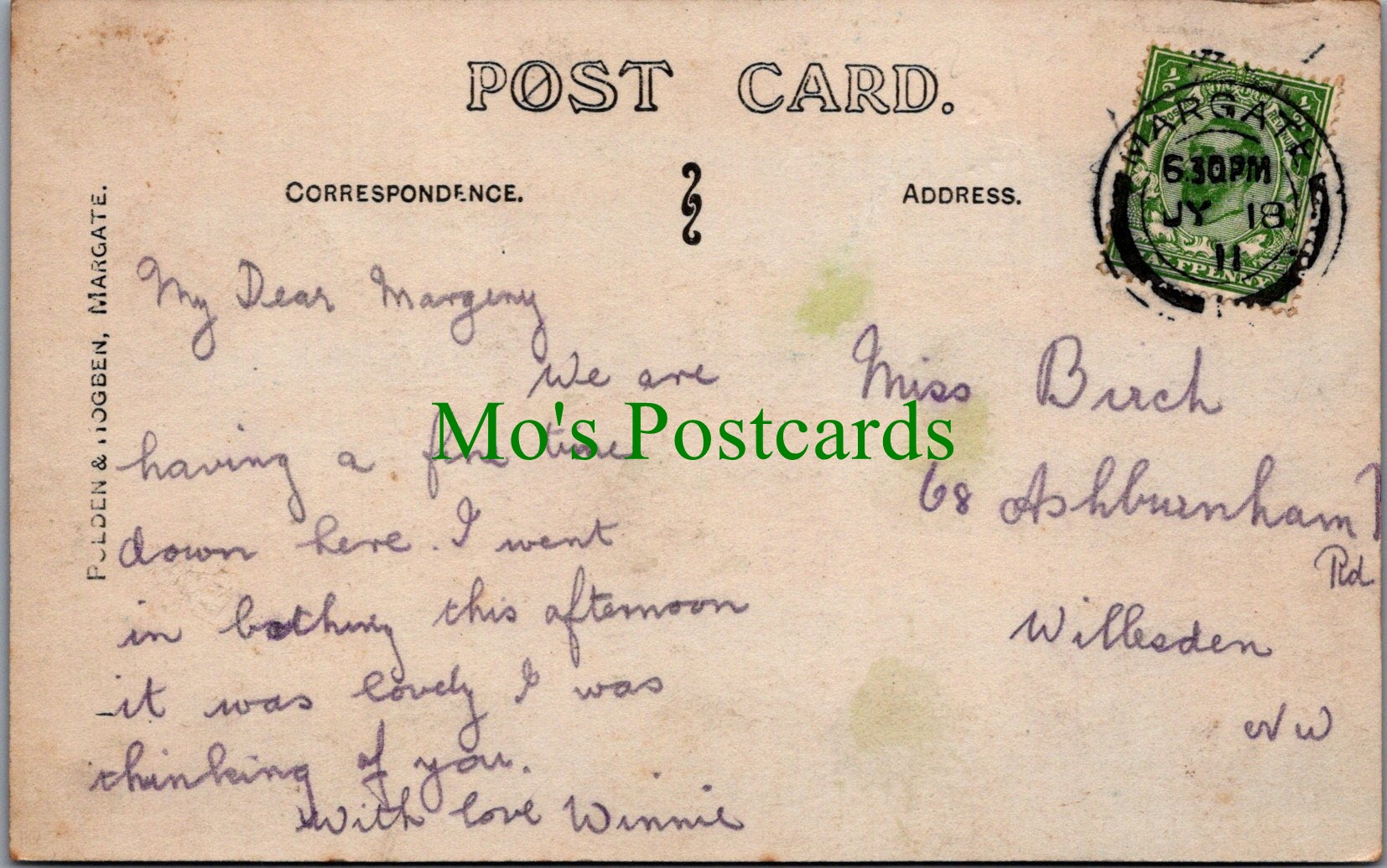 Kent Postcard - Ethelbert Crescent, Cliftonville, Margate  SW11173