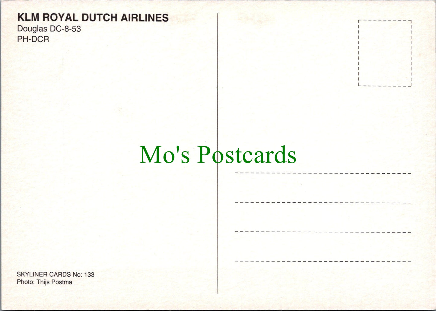 Aviation Postcard - KLM Royal Dutch Airlines Douglas DC-8-53 Aeroplane SW12808