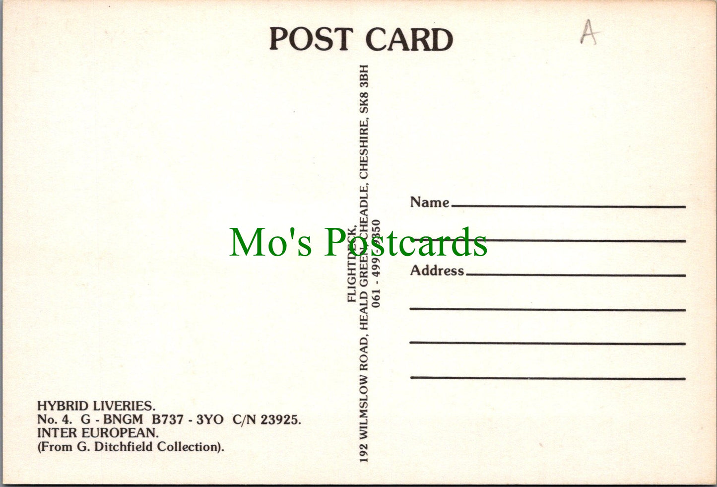 Aviation Postcard - Inter European Aeroplane SW12810