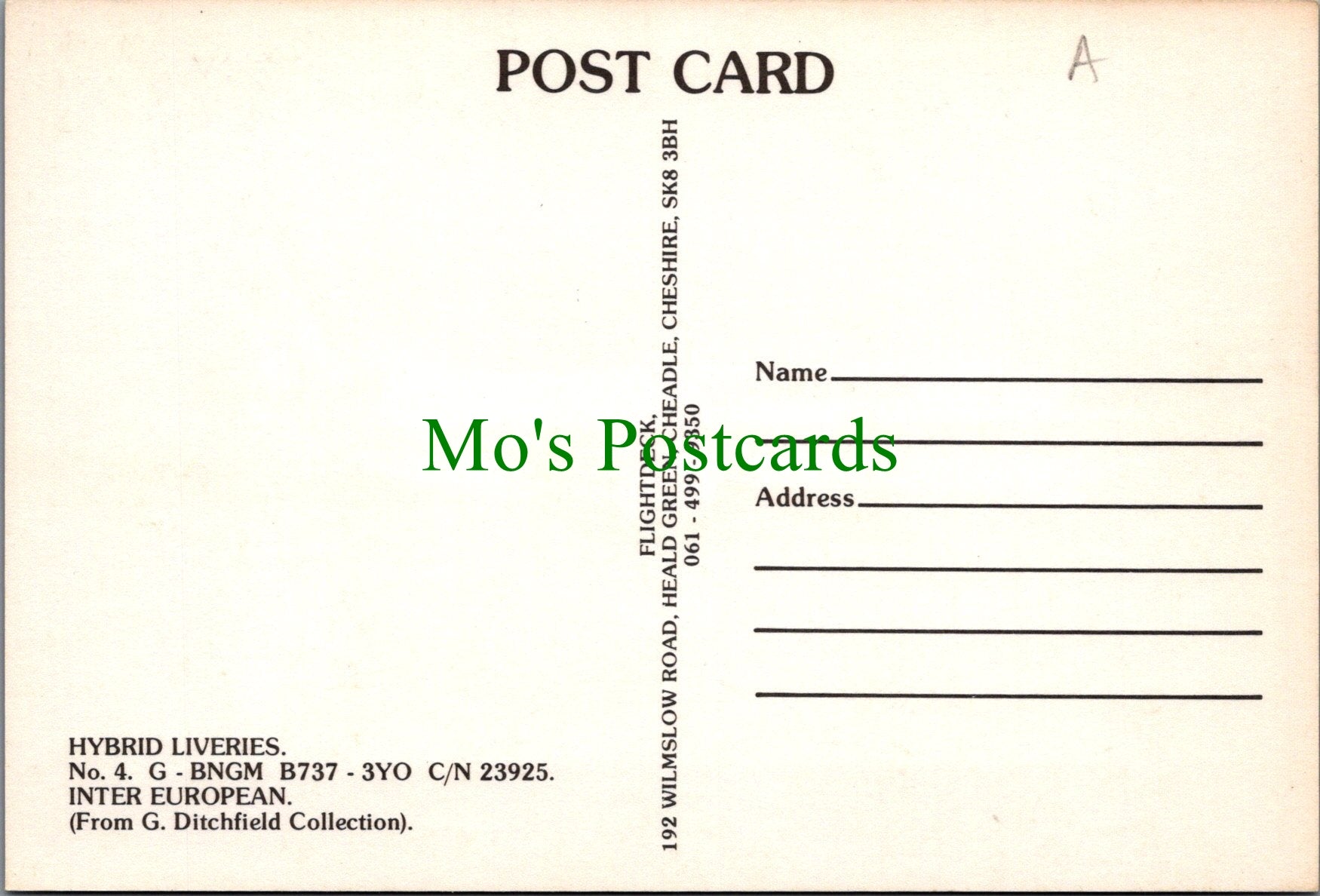 Aviation Postcard - Inter European Aeroplane SW12810