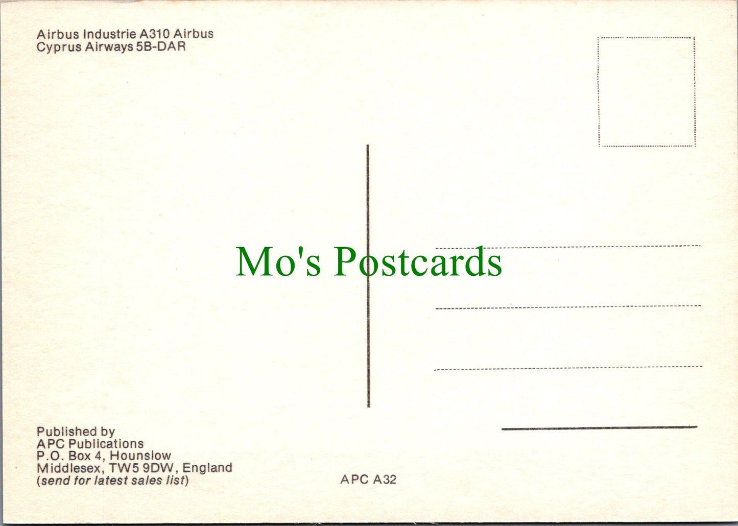 Aviation Postcard - Cyprus Airways Airbus Aeroplane SW12812