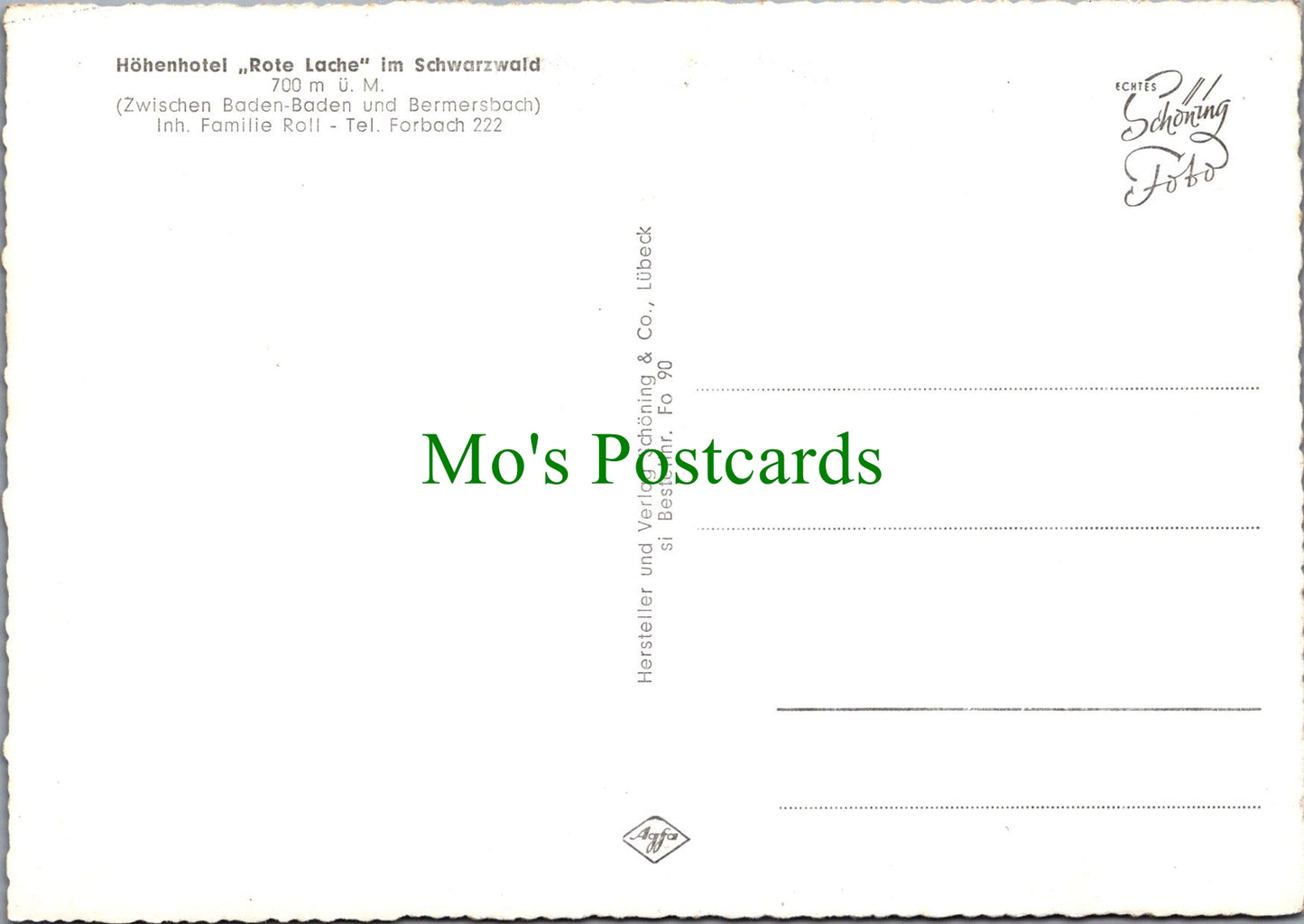 Germany Postcard - Hohenhotel Rote Lache Im Schwarzwald  SW11445