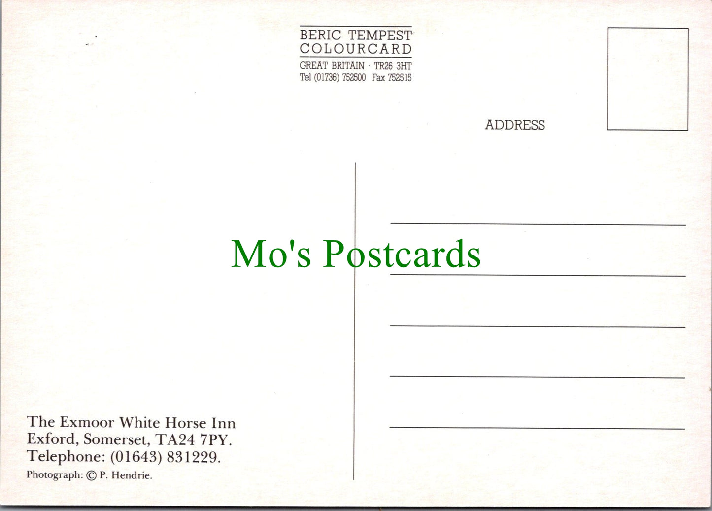 Somerset Postcard - The Exmoor White Horse Inn, Exford   SW11458