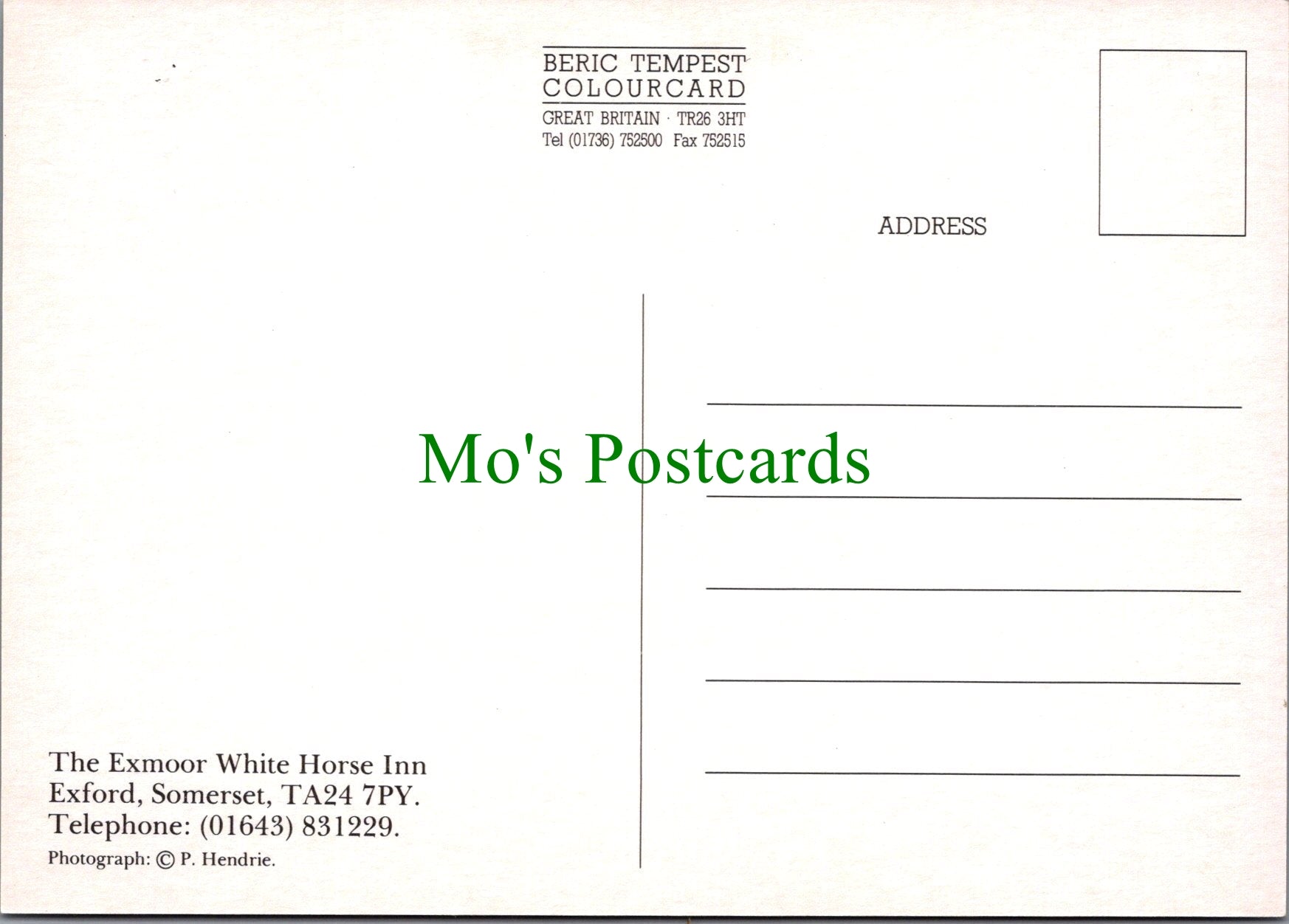 Somerset Postcard - The Exmoor White Horse Inn, Exford   SW11458