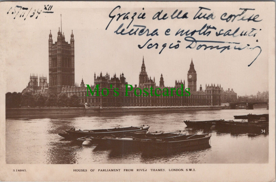 London Postcard - Houses of Parliament From River Thames  DC2537