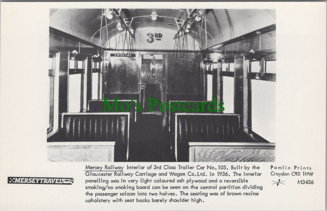 Railway Postcard - Mersey Railway. Interior of 3rd Class Trailer Car No 105 - SW11688