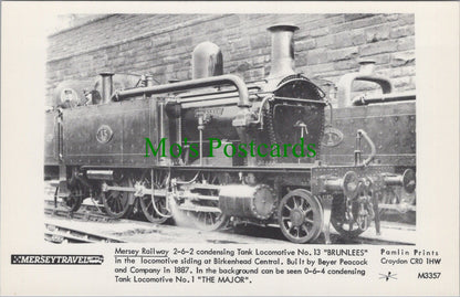 Mersey Railway Postcard - Birkenhead Central, Locomotive 13 "Brunlees" SW11602