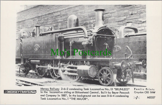 Mersey Railway Postcard - Birkenhead Central, Locomotive 13 "Brunlees" SW11602