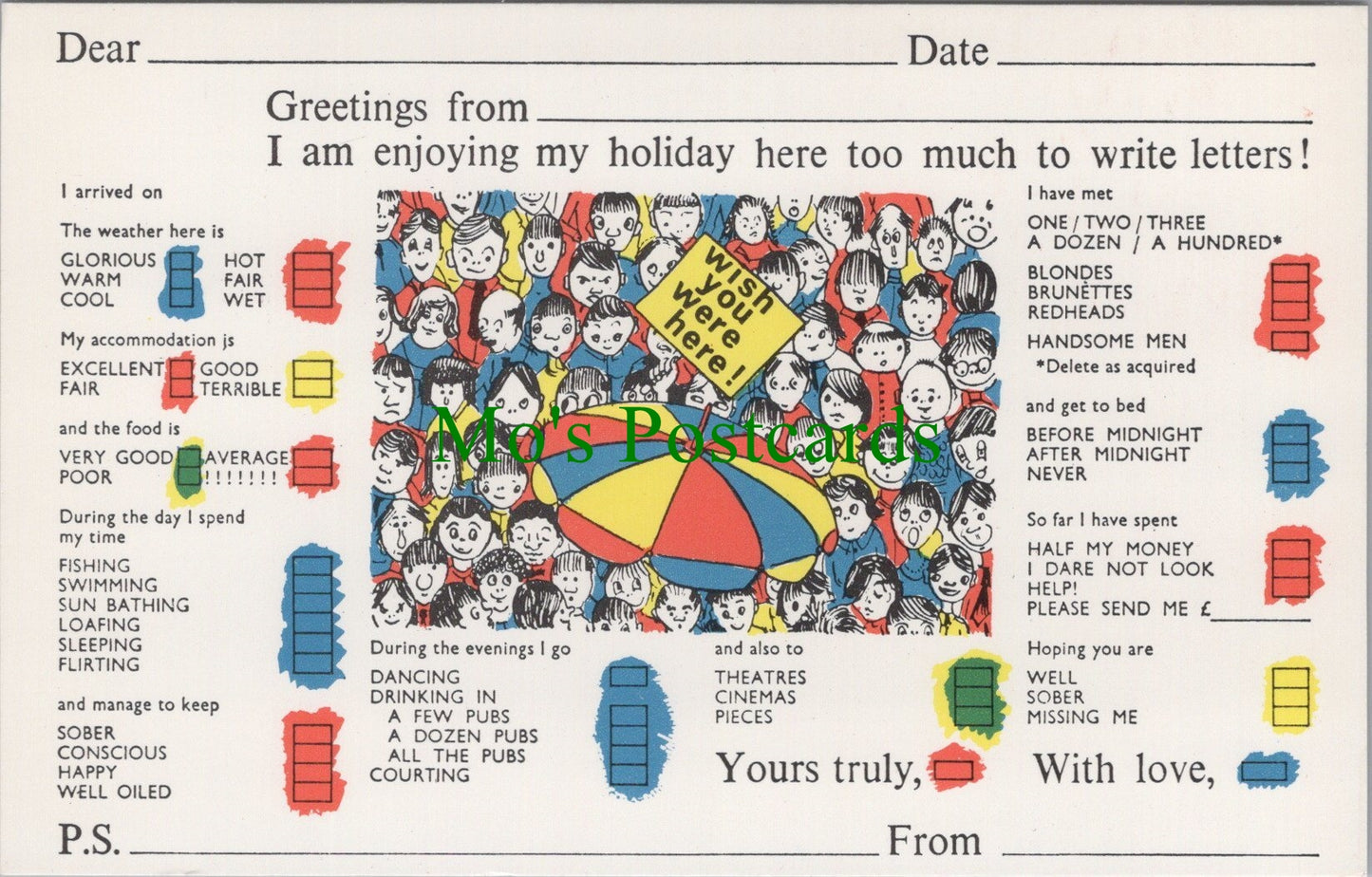Greetings Postcard - Holiday Message, List of Activities  SW11608
