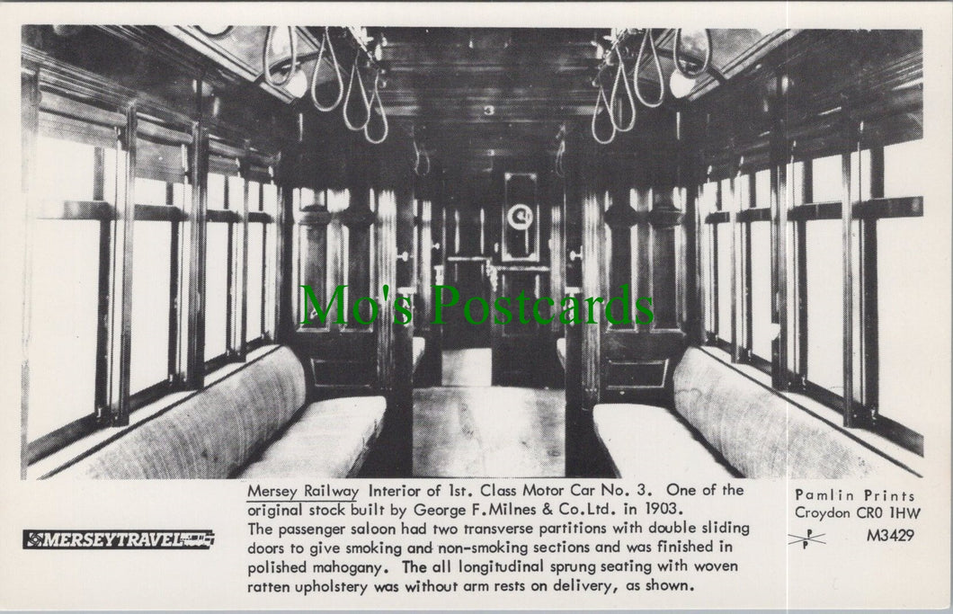 Train Postcard - Mersey Railway Interior of 1st Class Motor Car  SW11741
