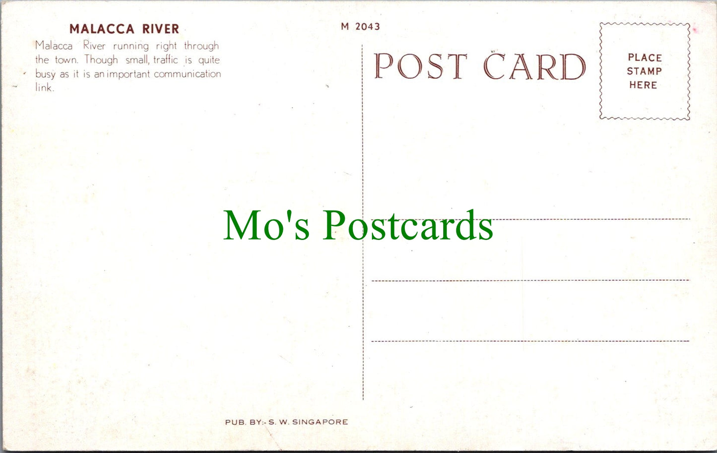 Malaysia Postcard - The Malacca River   SW13565