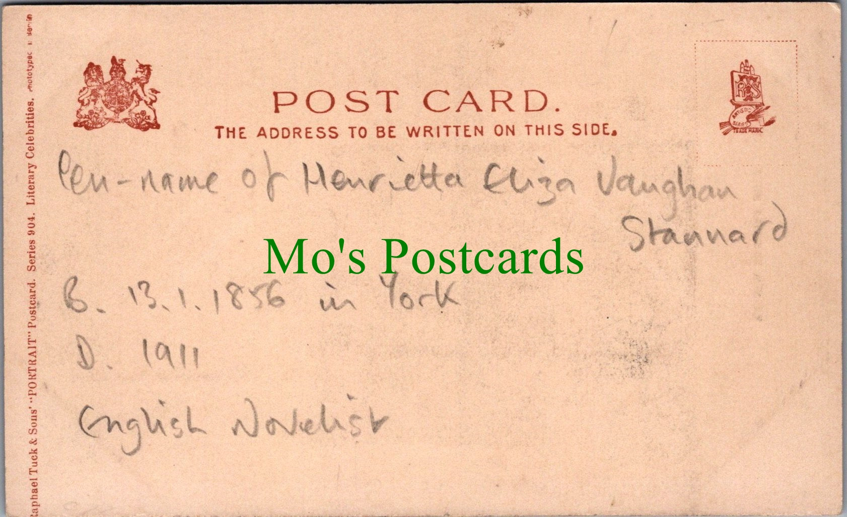 Literature Postcard - Novelist Henrietta Eliza Vaughan  SW11787