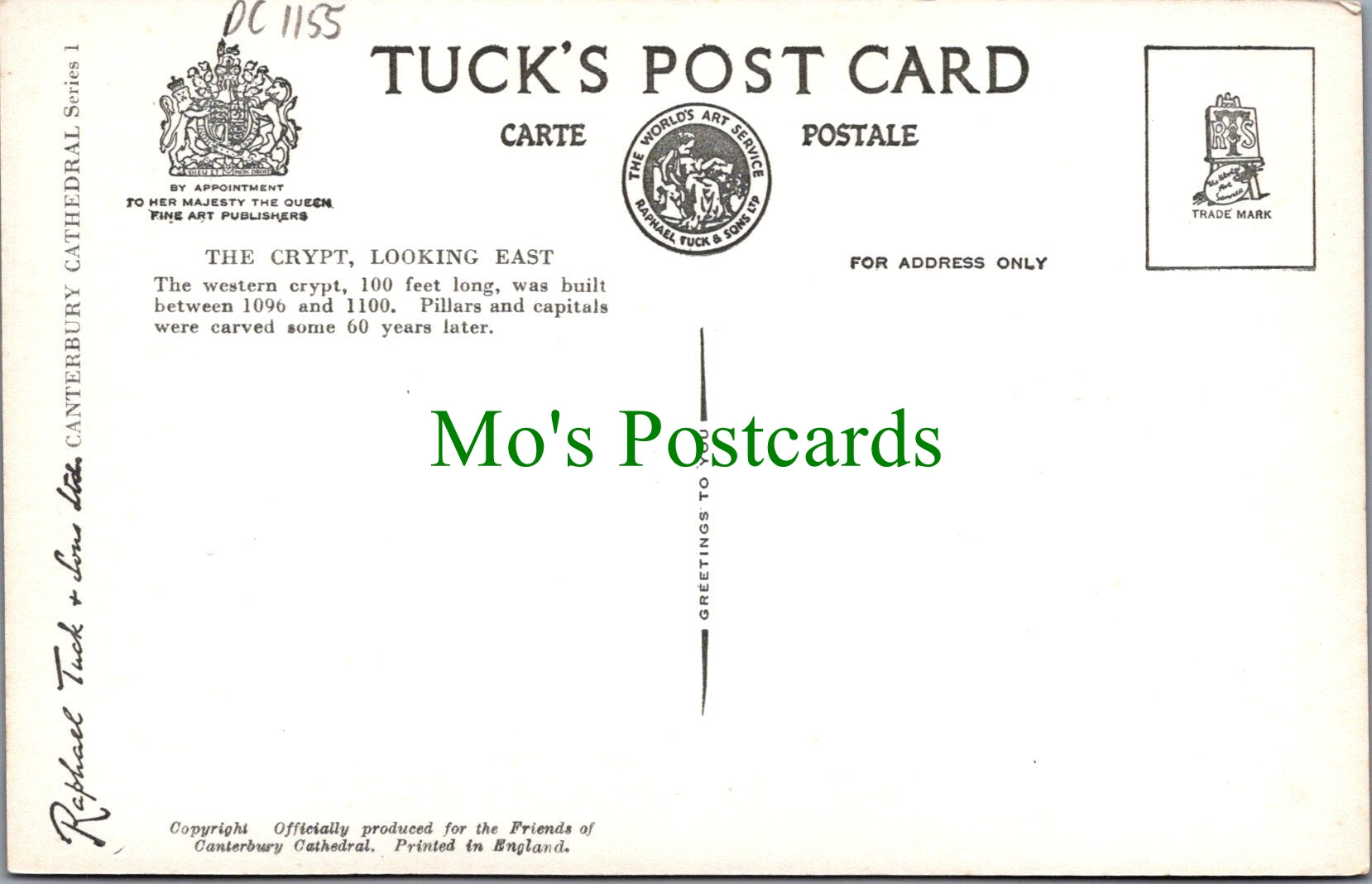 Kent Postcard - Canterbury Cathedral, The Crypt   DC1155