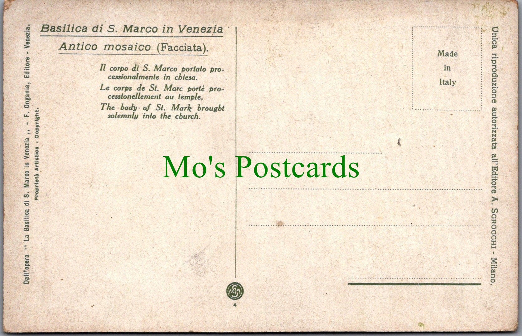 Italy Postcard - Basilica Di S.Marco in Venezia  SW13056