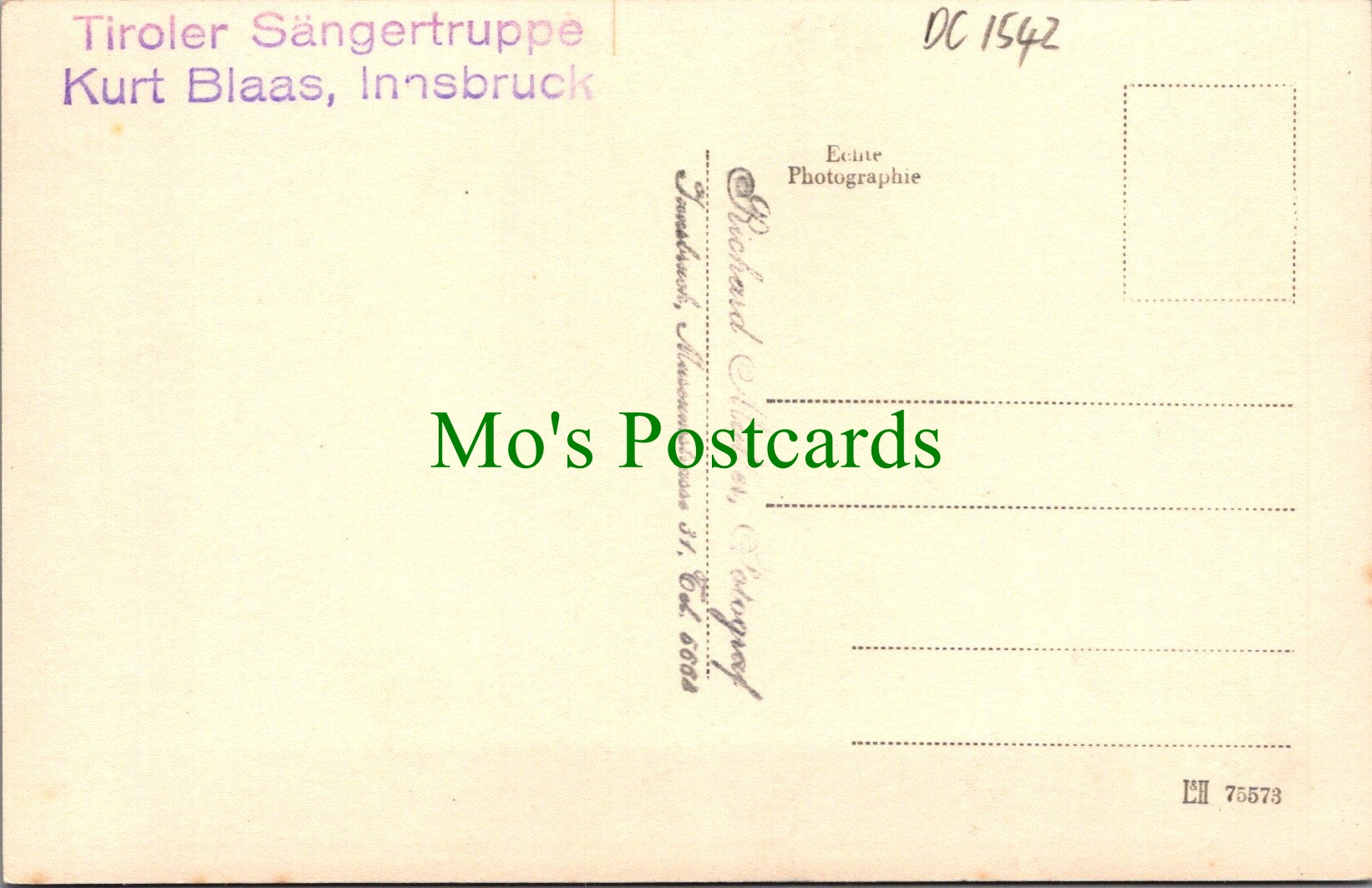 Austria Postcard - Tiroler Sangertruppe Kurt Blaas, Innsbruck  DC1542