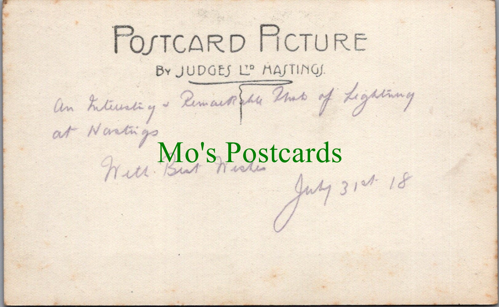 Weather Postcard - Lightning Spark, Hastings Coast  SW13170