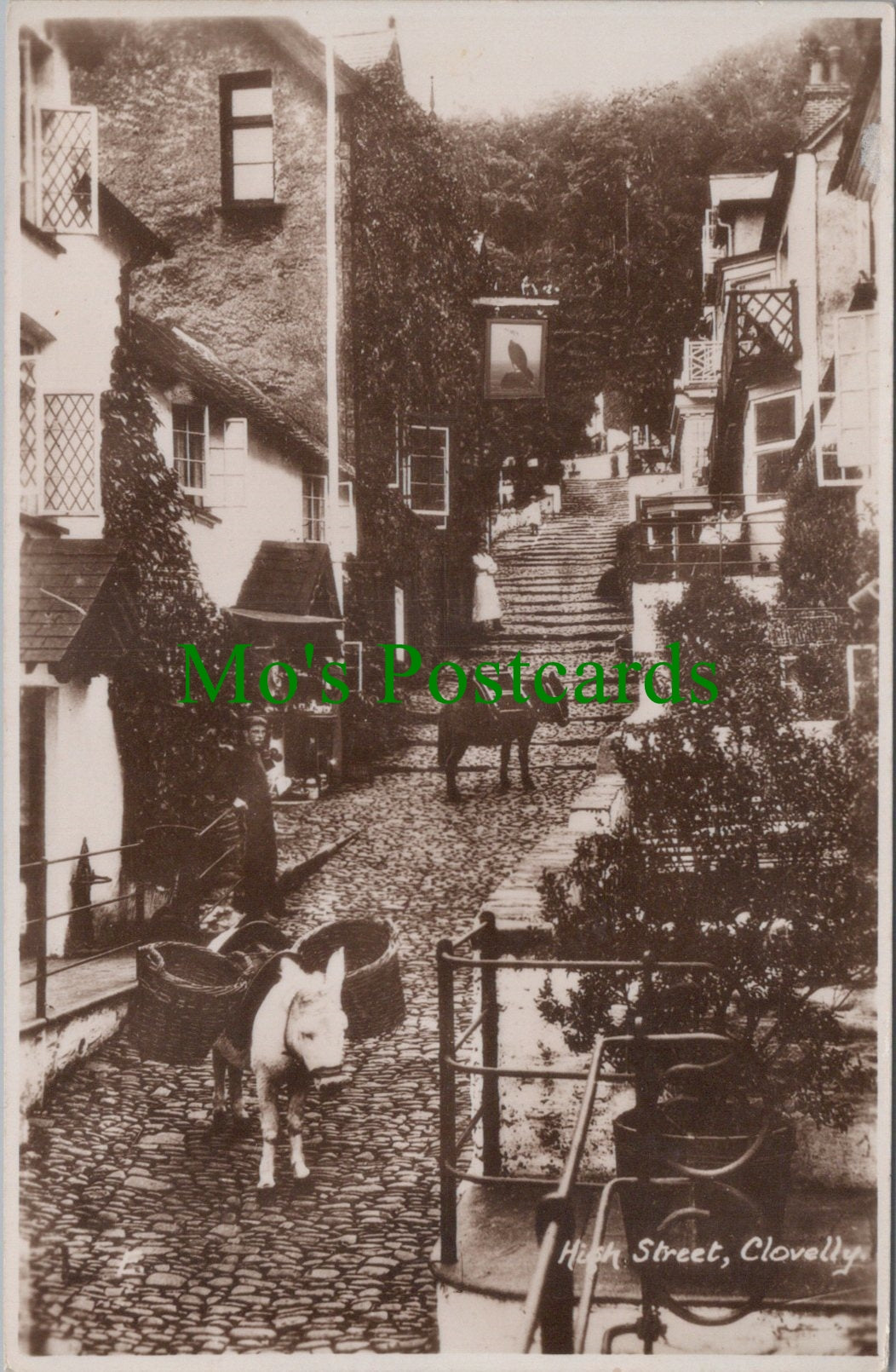 Devon Postcard - Donkeys on Clovelly High Street HP223