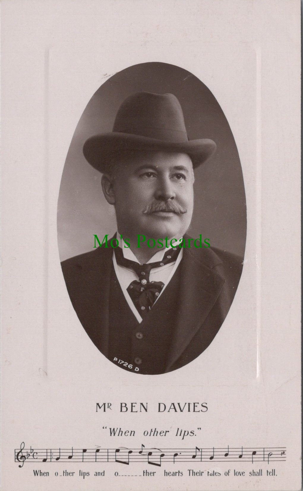 Music Postcard - Welsh Operatic Tenor Mr Ben Davies "When Other Lips" SW13223