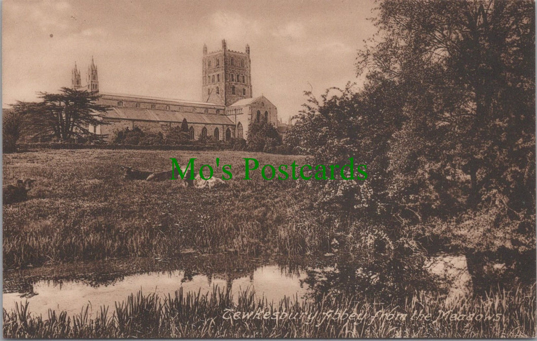 Gloucestershire Postcard - Tewkesbury Abbey From The Meadows  SW10973