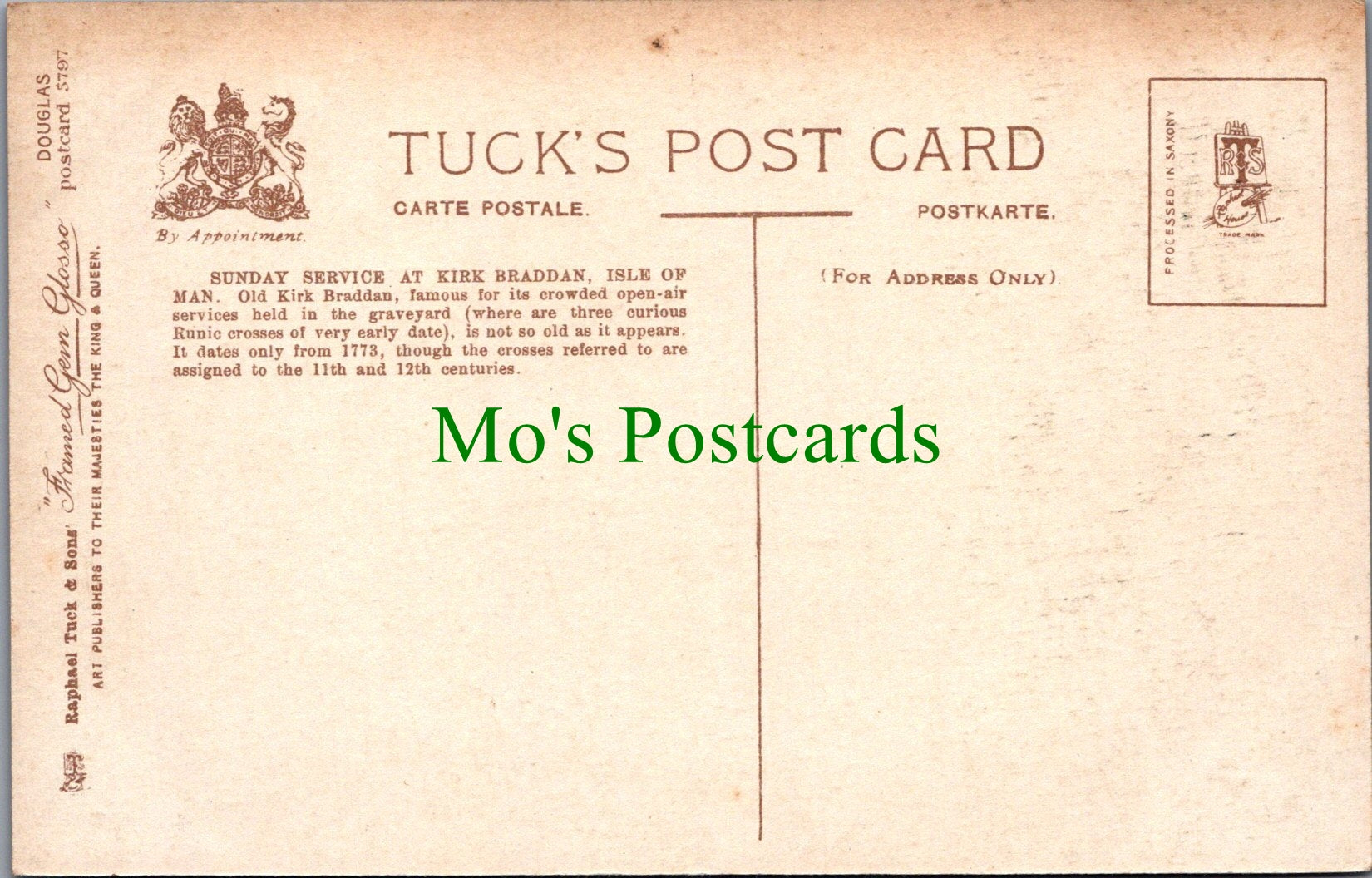 Isle of Man Postcard - Kirk Braddan Church Service  SW11016