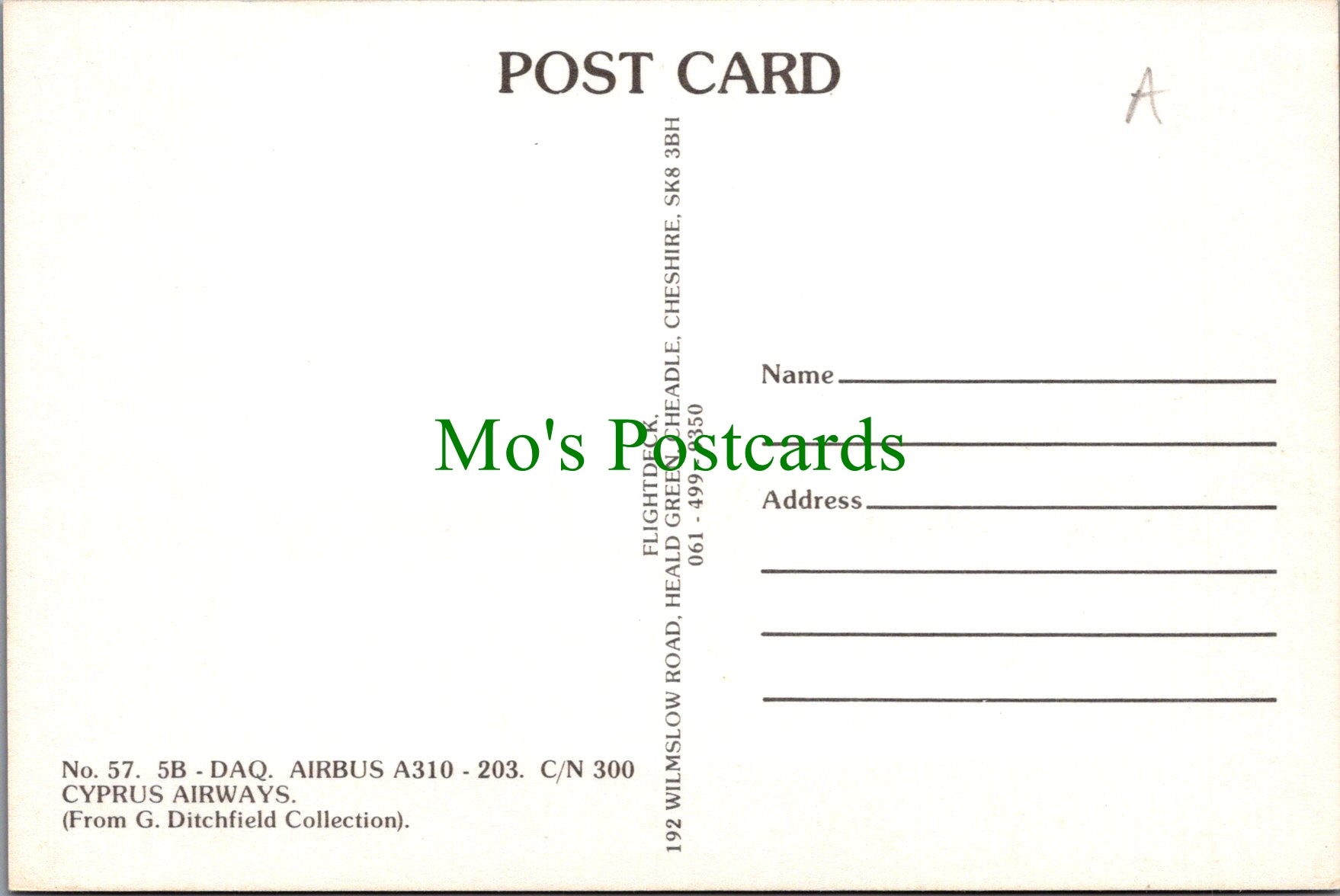 Aviation Postcard - DAQ Airbus A310-203 Cyprus Airways Aeroplane  SW11477