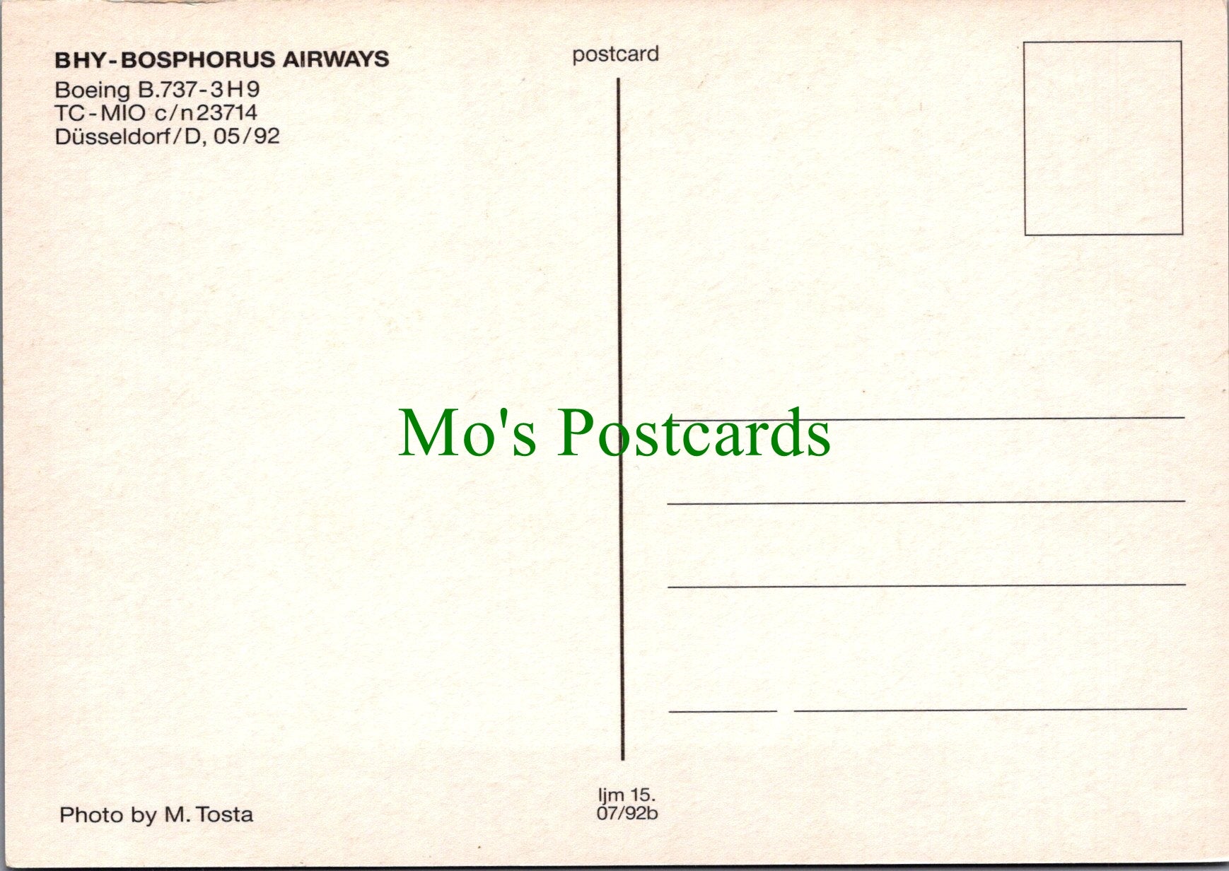 Aviation Postcard - BHY-Bosphorus Airways Boeing B.737 Aeroplane  SW11488