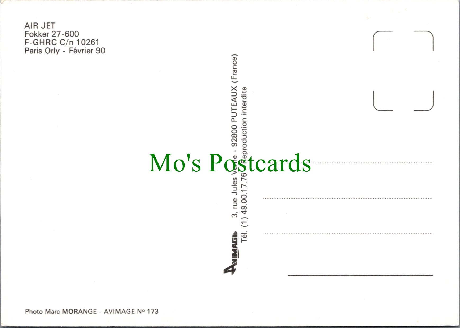 Aviation Postcard - Air Jet Fokker 27-600 Aeroplane  SW11492